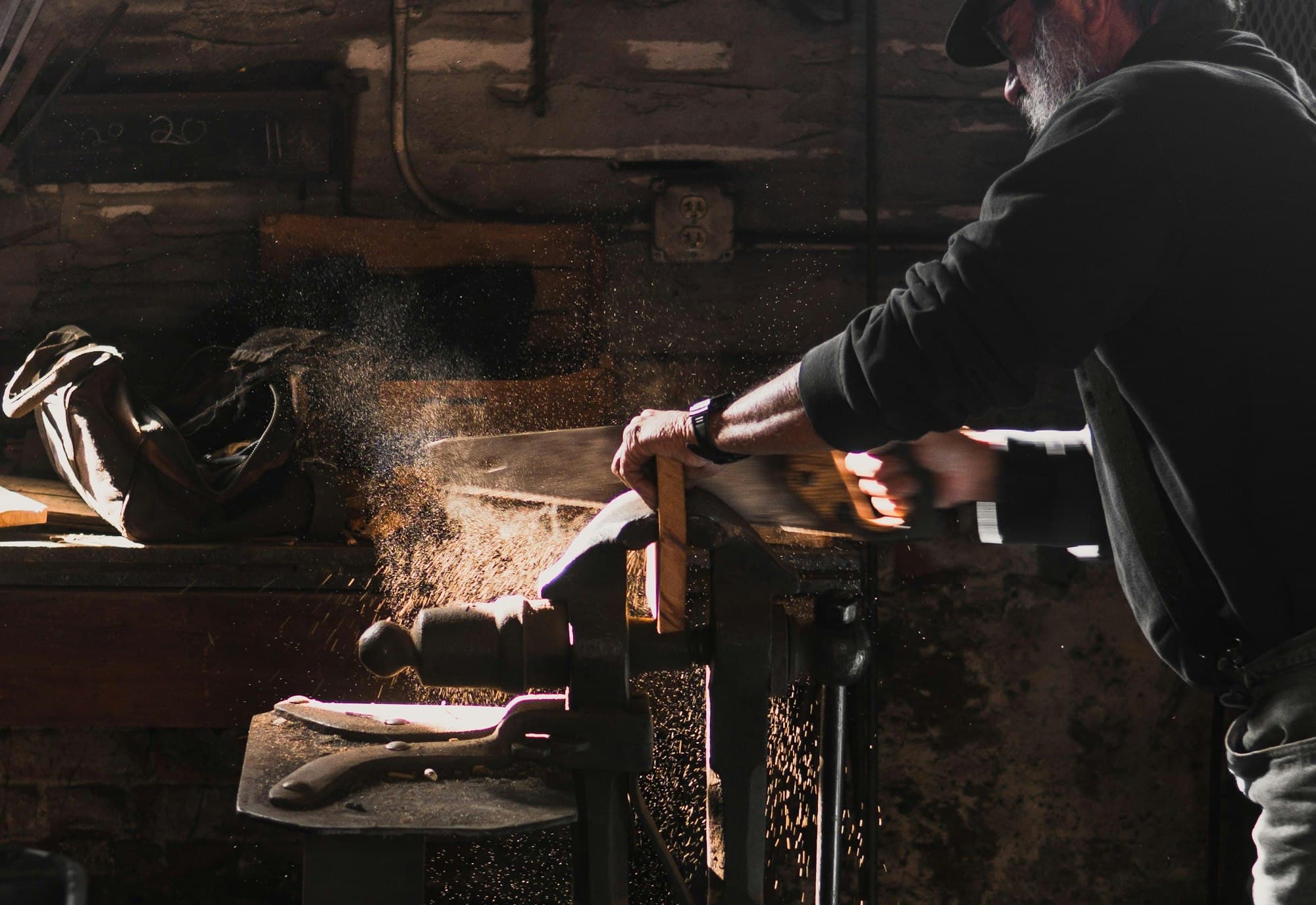 A craftsman at work in a wood workshop